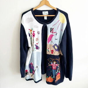 Vintage 90s quacker factory hand knit four seasons cardigan sweater size 1X wool